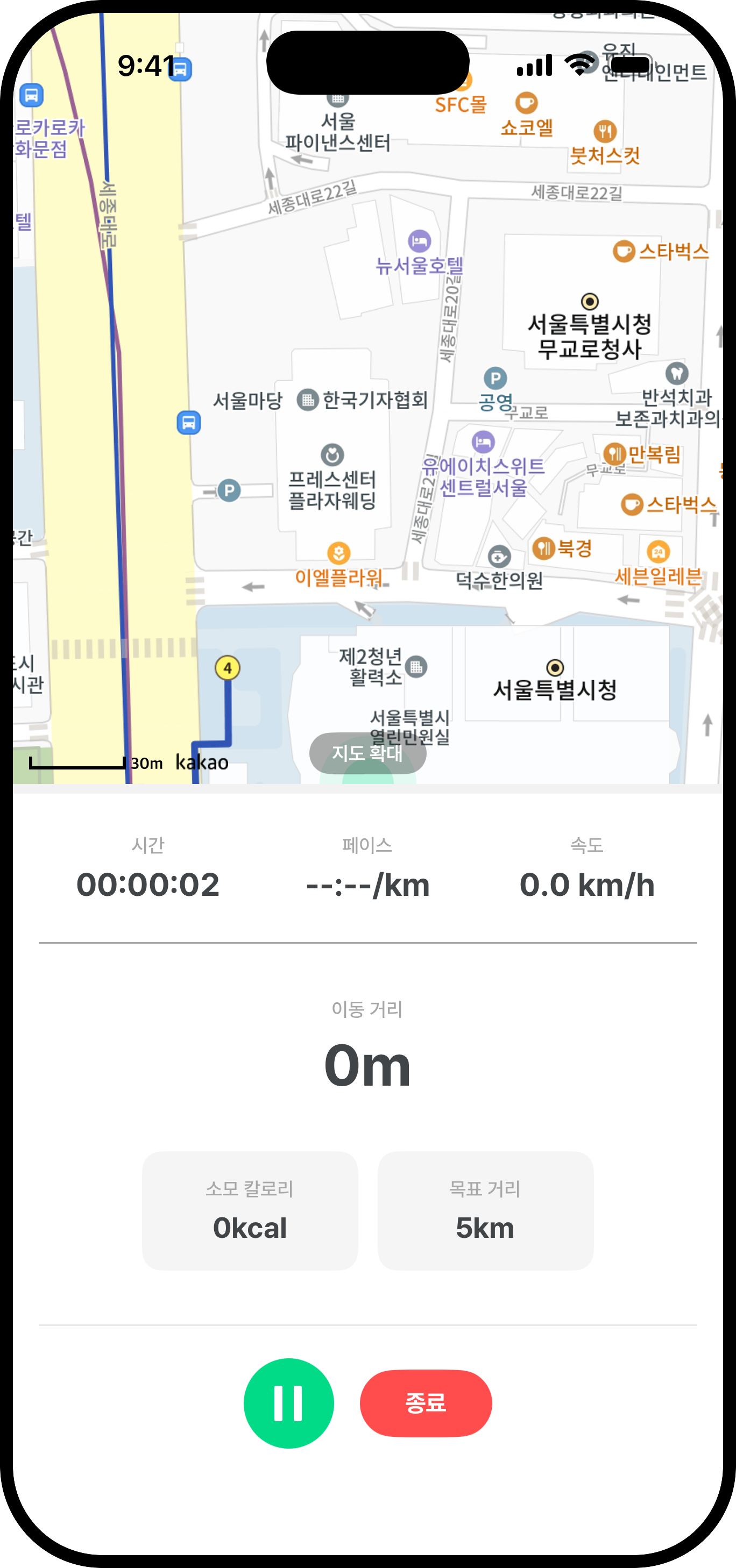 지도와 측정 정보가 상하로 나뉜 따릉이맵 측정모드 화면